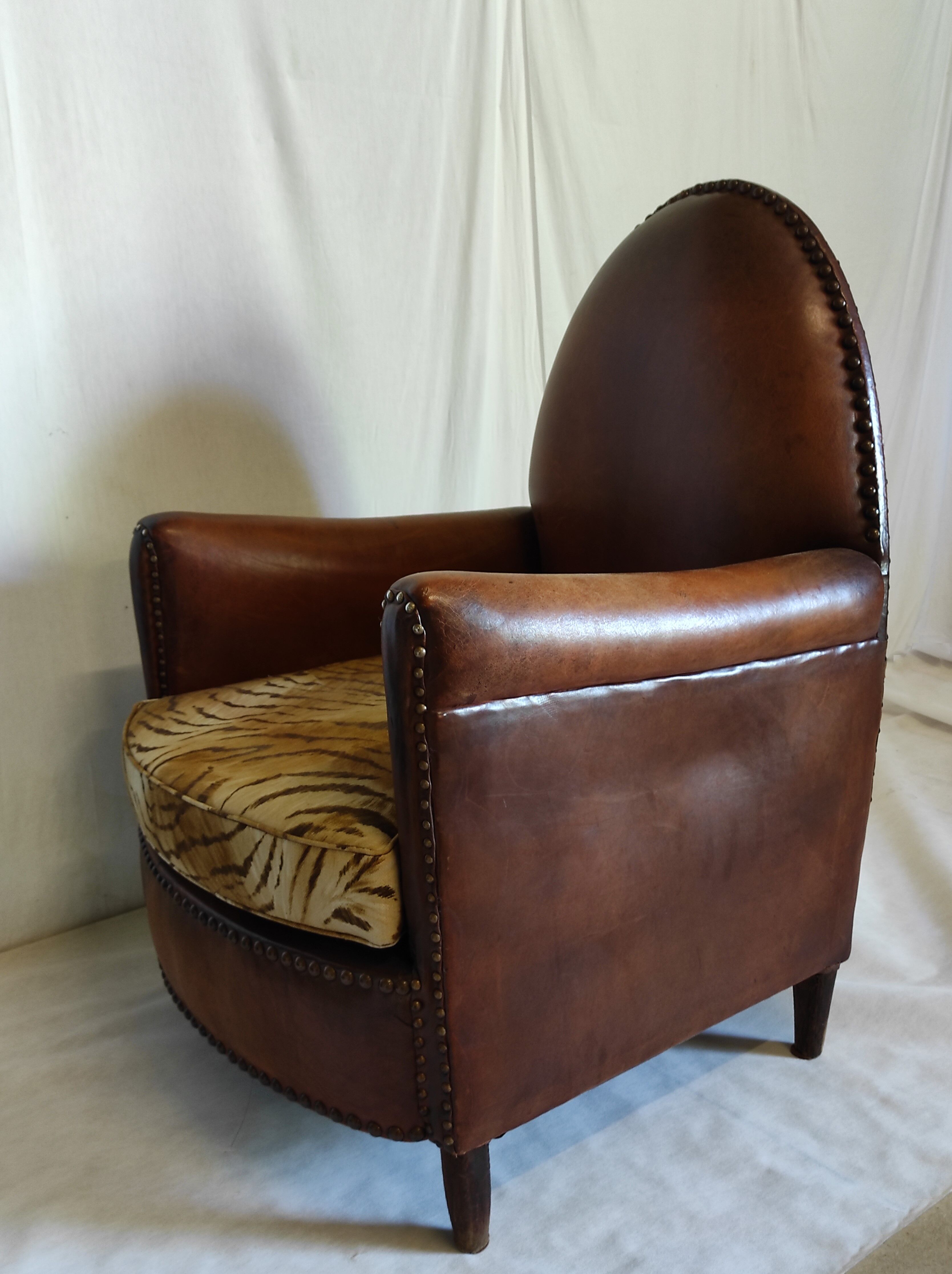 Leather club chair model cathedral circa 1970