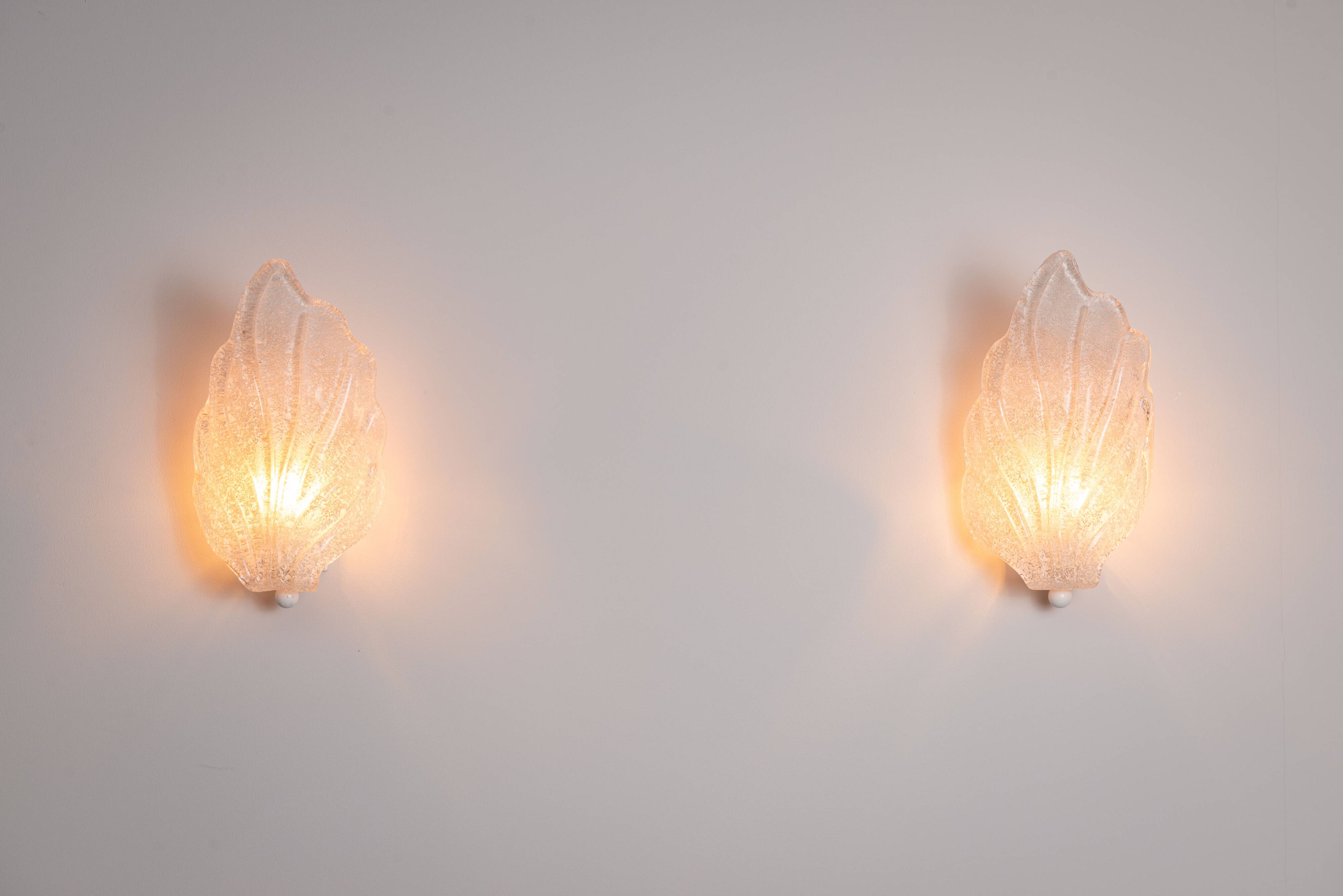 Pair of vintage glass leaf wall lamps