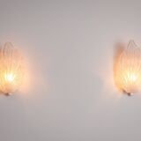 Pair of vintage glass leaf wall lamps