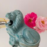 Ashtray vintage ceramic zoomorphic "lion" glaze light blue vintage of the 50s