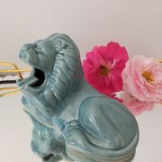 Ashtray vintage ceramic zoomorphic "lion" glaze light blue vintage of the 50s