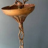 Lustre ancien en tôle dorée et pampilles de cristal rouge et blanc, 1900
