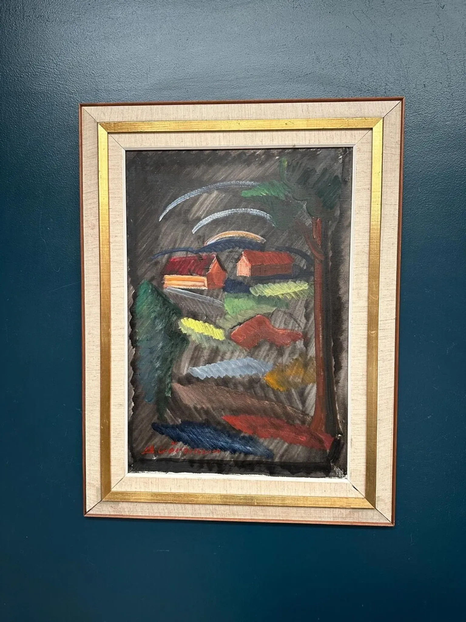 Large Original Swedish Oil on Canvas – “Landscape” by Bror Göransson – Signed – Vintage & Framed – 83 × 63 cm (32.7" × 24.8")