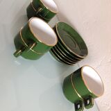 Suite of six green cups with saucers bistro /vintage style 60-70