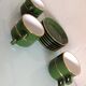 Suite of six green cups with saucers bistro /vintage style 60-70