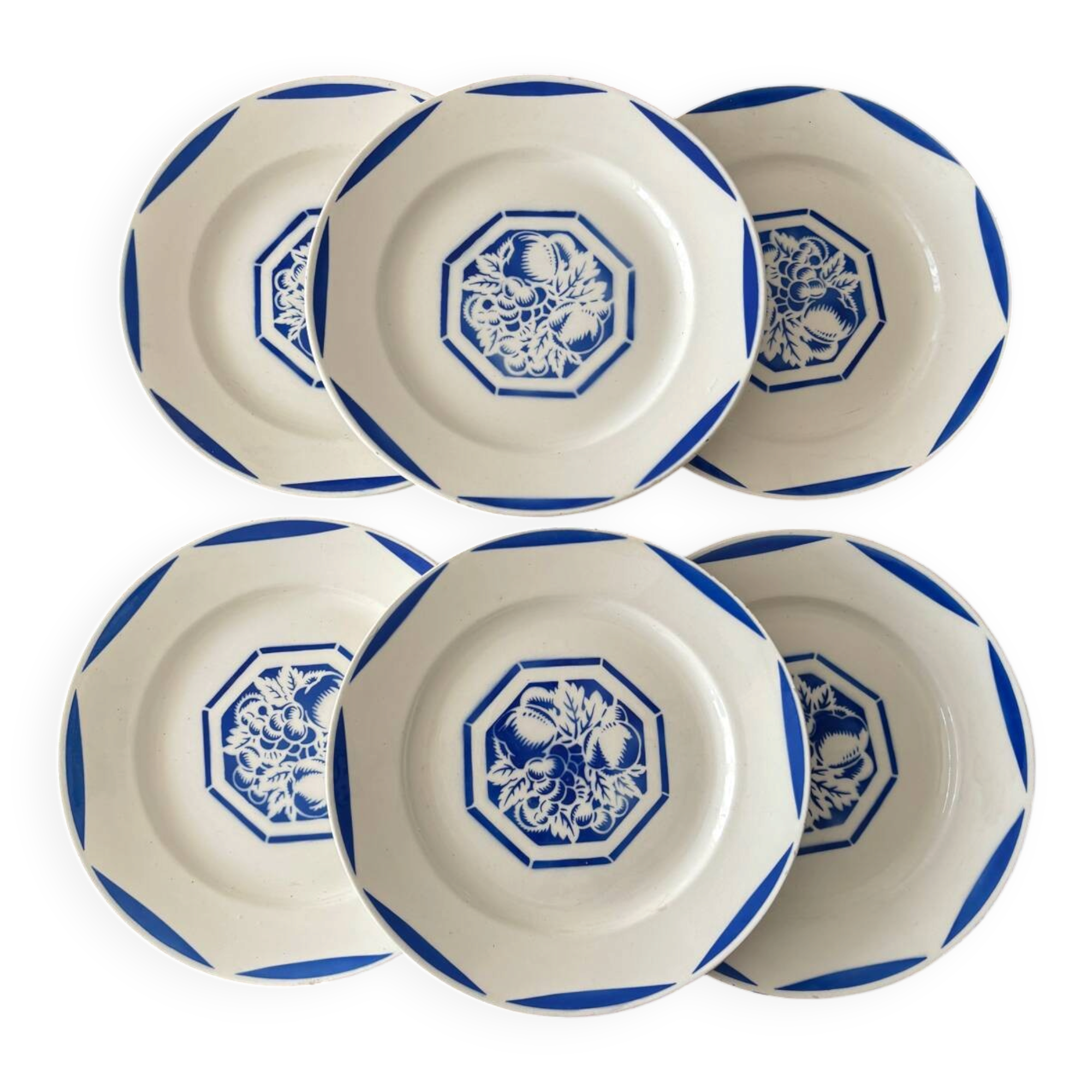Set of 6 flat plates KG Lunéville Fructidor model – earthenware frui