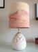 Ovoid lamp in carved stone and printed lampshade / vintage 60-70s