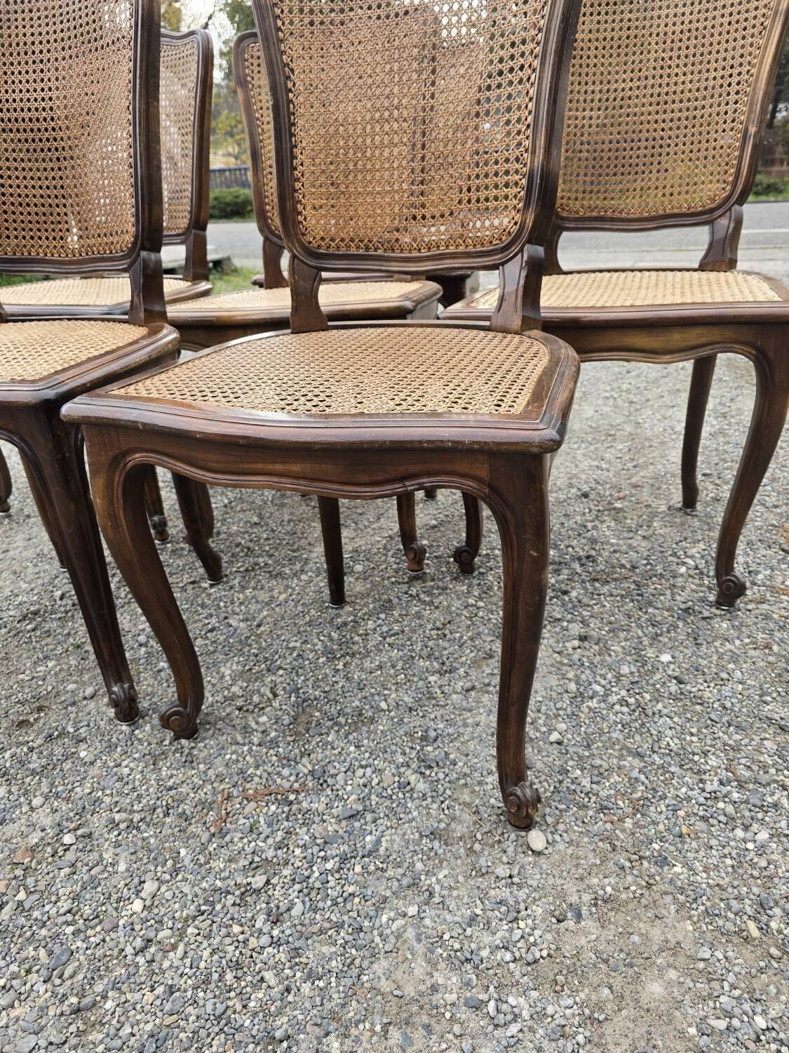 Set of 6 Louis XV chairs in wood and cane
