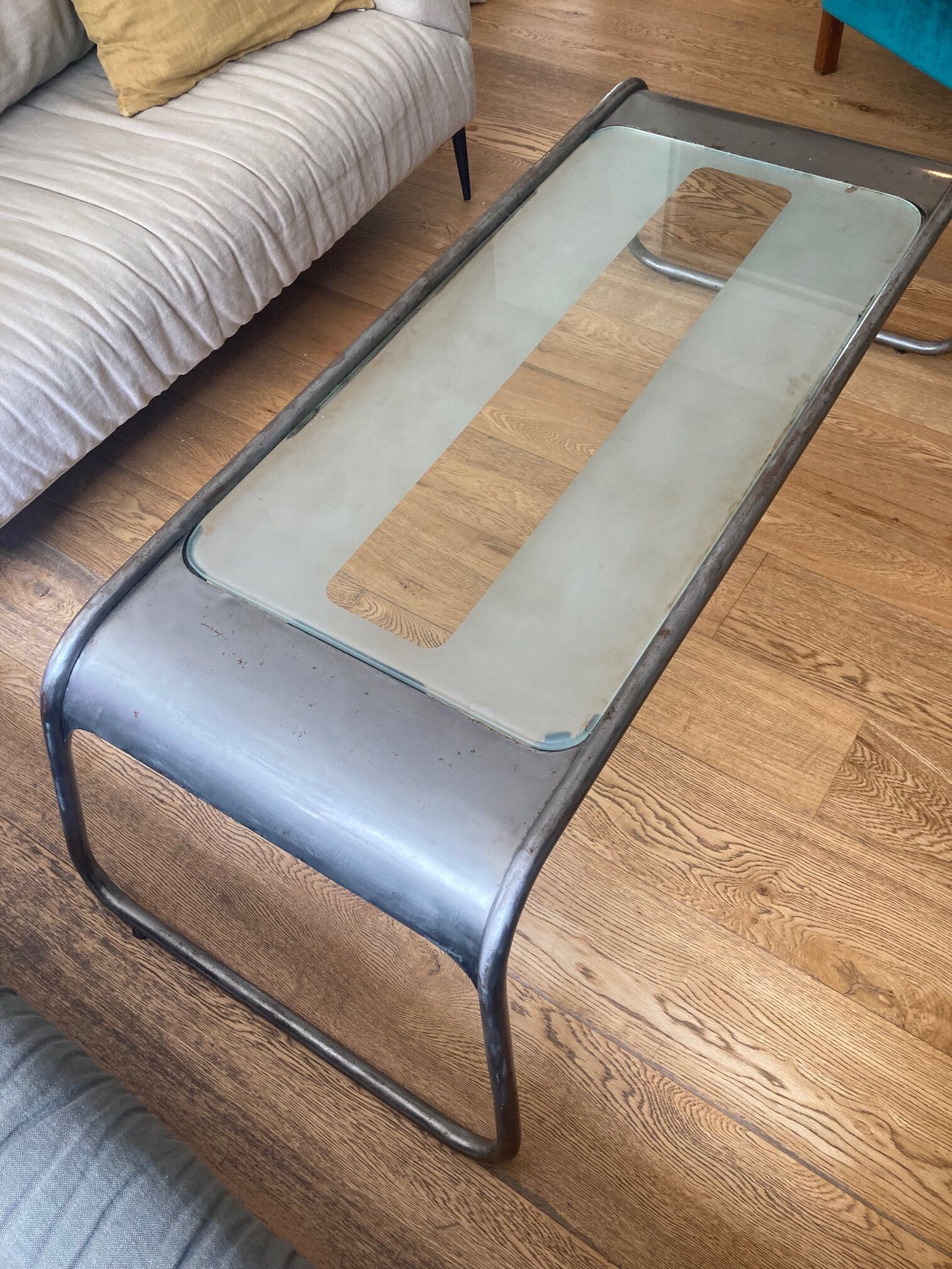 Metal and glass coffee table