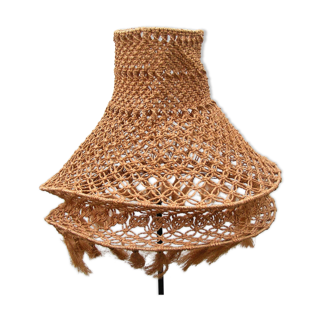 Paire D'abat-jour En Fibre Végétale Et Coton - Couleur Naturel Et Jaune - 15 X 30 Cm - Neufs