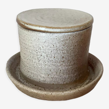 Beige brown two-tone stoneware water dish