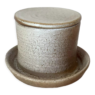 Beige brown two-tone stoneware water dish