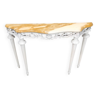 White Lacquered Beech Console with Yellow Marble Top, Italy