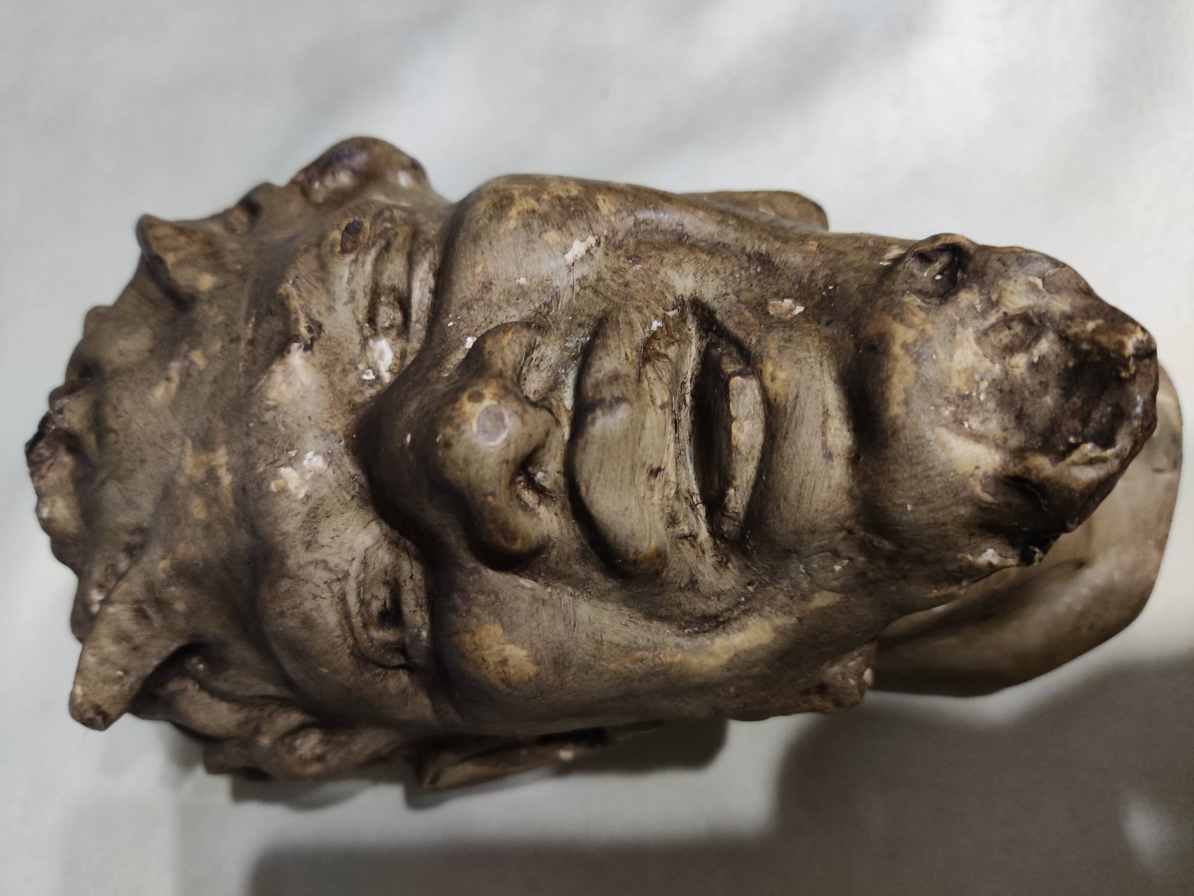 Head of satire in plaster