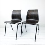 Lot de 2 chaises vintage Pagholz assise brun foncé piètement métal noir Wes