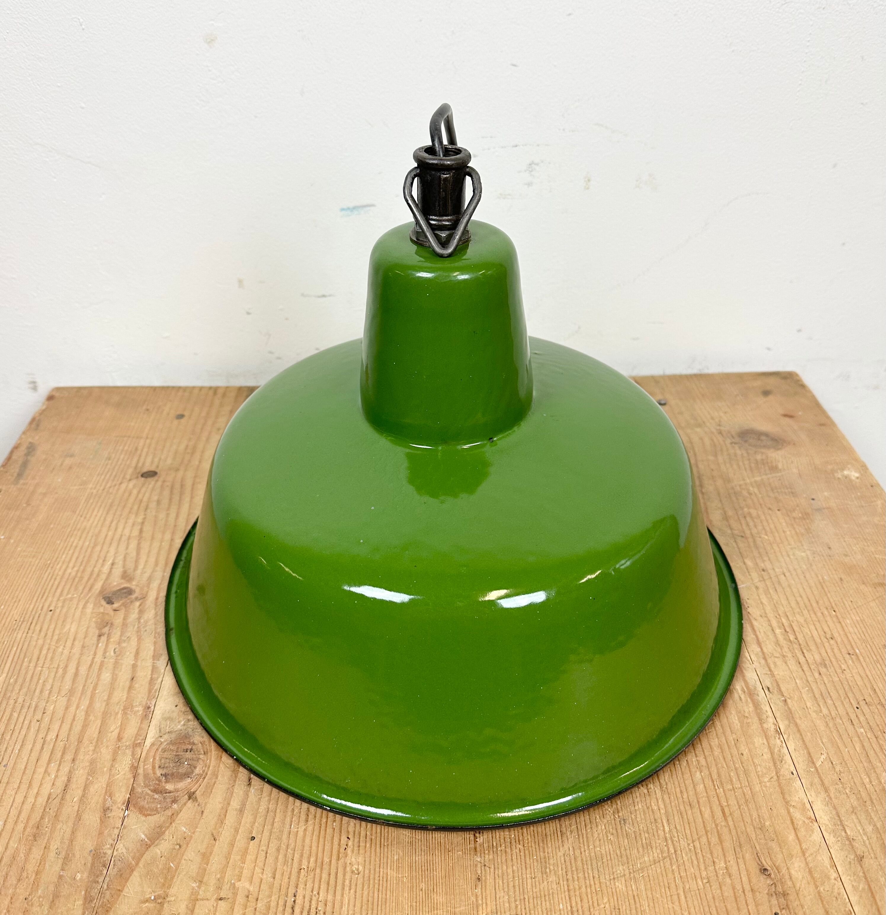 Industrial green enamel factory lamp from Zaos, 1960s