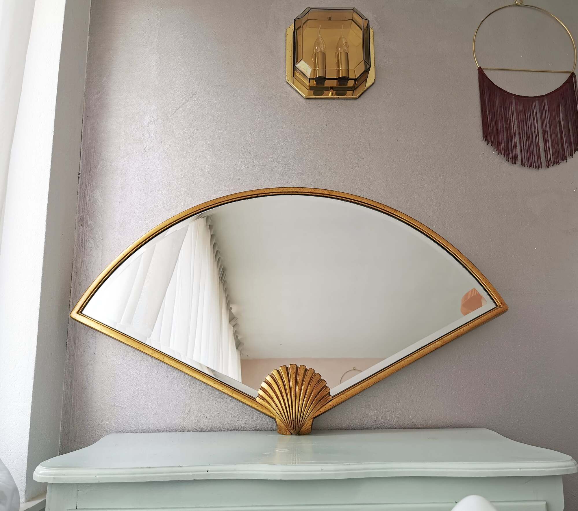 Vintage golden wooden mirror, '80s, Hollywood Regency