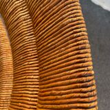 Vintage armchair in straw and brutalist wood