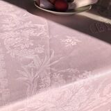 Nappe damassée ancienne en lin baby rose