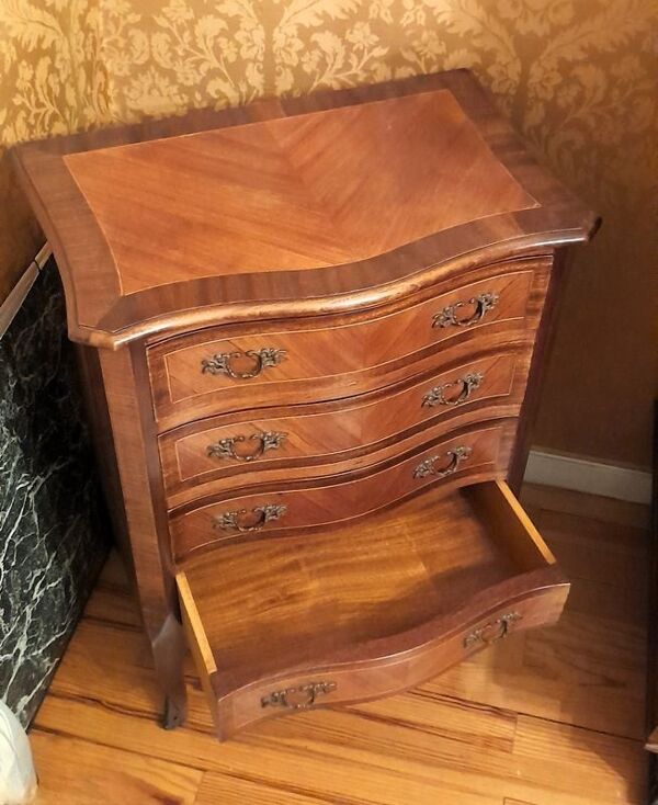Chiffonnier marqueté ancien 4 tiroirs 56 x 36 H 71