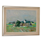 Peinture à l'huile sur toile suédoise du milieu du siècle " Paysage " de Carl Berndtsson -- Vintage et encadrée