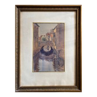 Watercolor painting by paul monnier "plombières les dijon" and frame