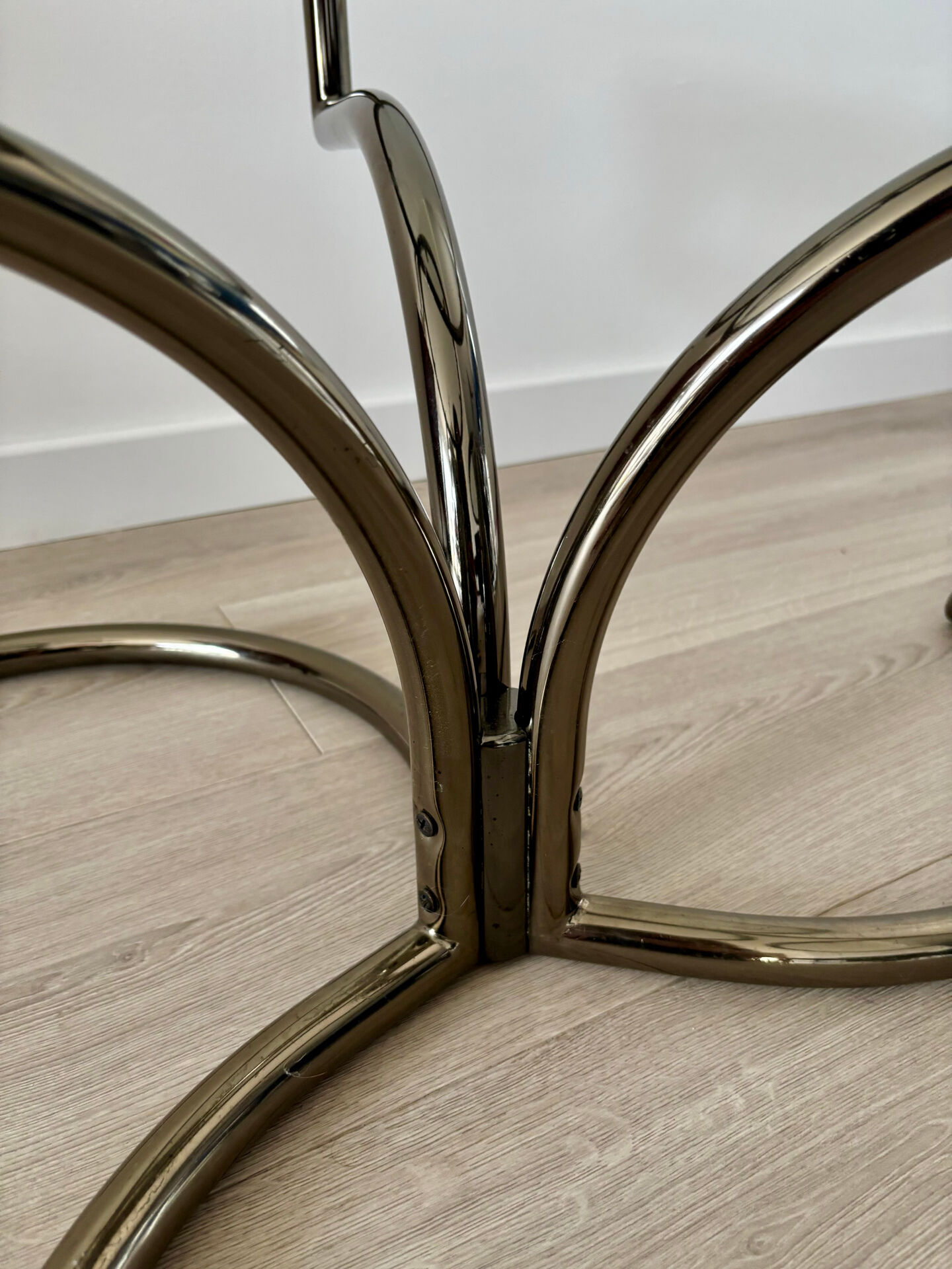 Table basse Morex attribuée à Milo Baughman années 70 3 plateaux