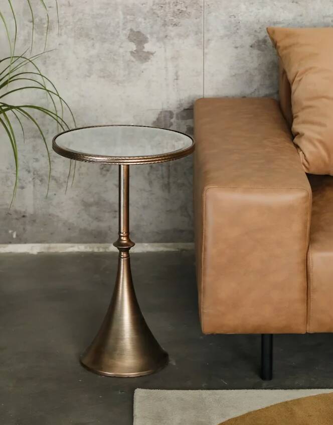 Light Luxury Round Mirror Glass Coffee Table, Retro Side Table for Living Room
