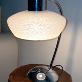 Chrome lamp in speckled white clichy glass 1960