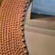 Mirror 1970 frame copper plate hammer and studded on wood 62x62 glass 45x45
