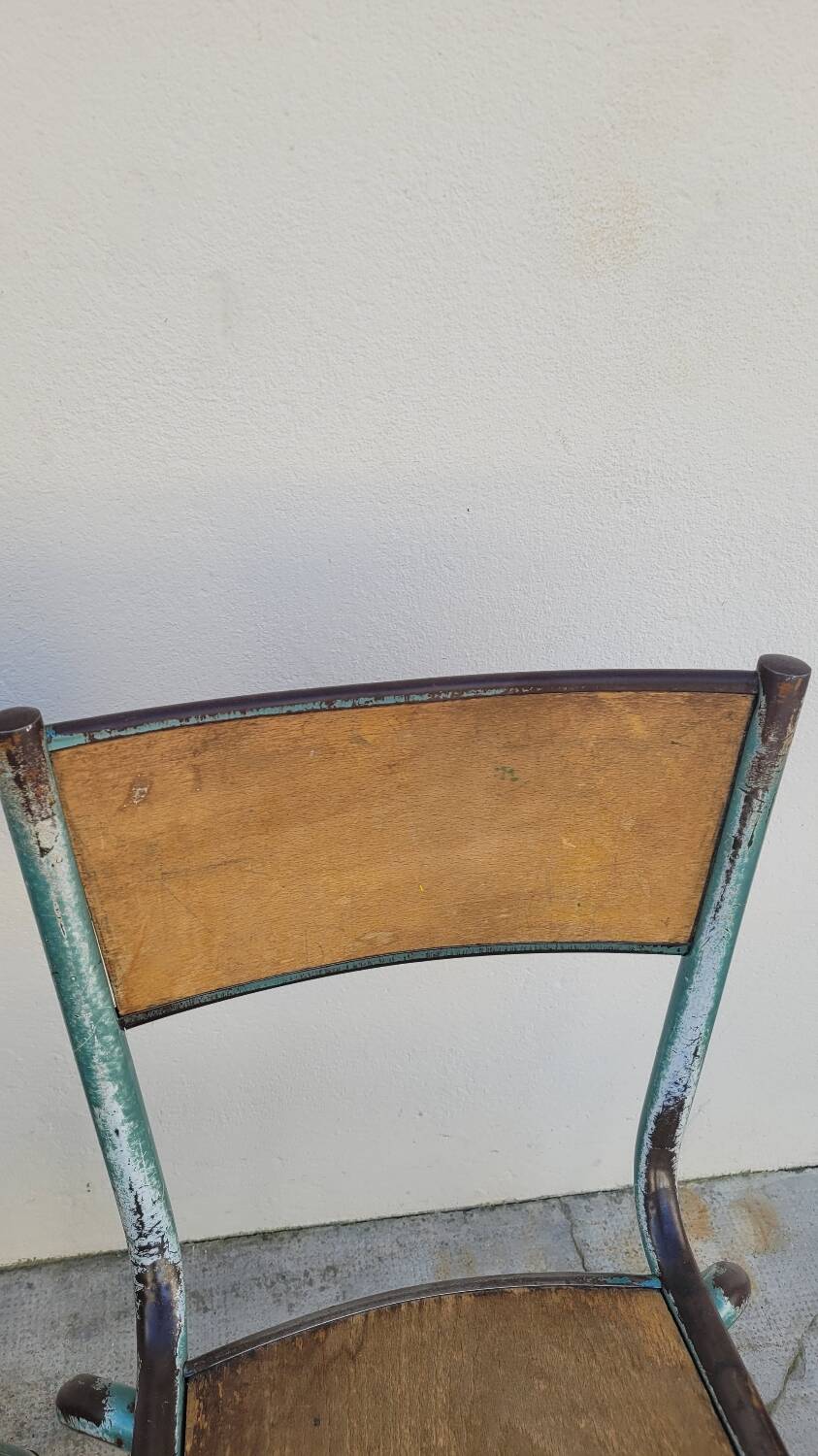 Pair of vintage Mullca metal school chairs 1950s