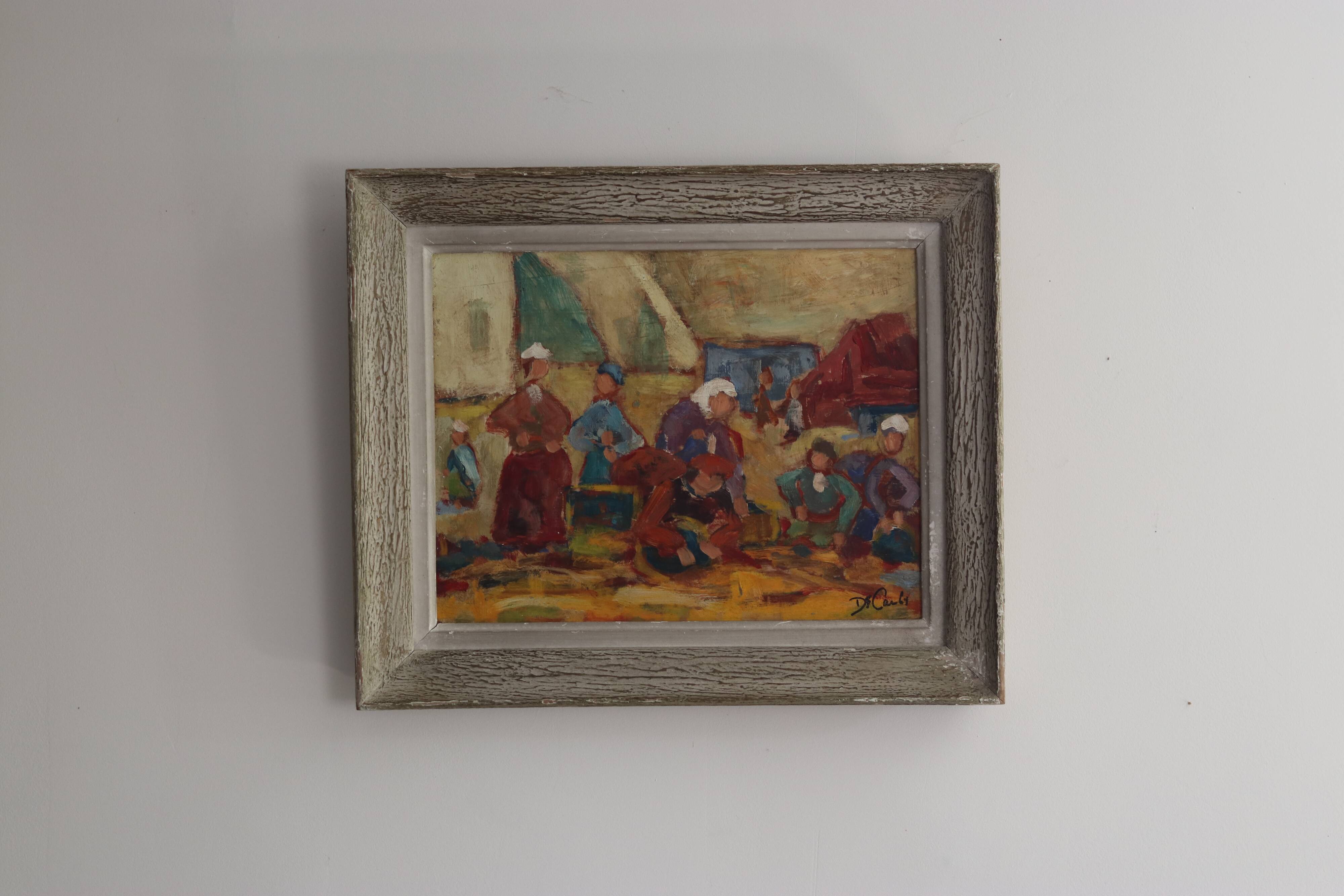 Scène bretonne, acrylique sur panneau signé, Vers 1940