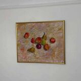 Original Swedish oil on canvas – “Frukt” by Bente Bjerregaard – dated 1989 – vintage & framed 59 × 70 cm