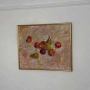Original Swedish oil on canvas – “Frukt” by Bente Bjerregaard – dated 1989 – vintage & framed 59 × 70 cm
