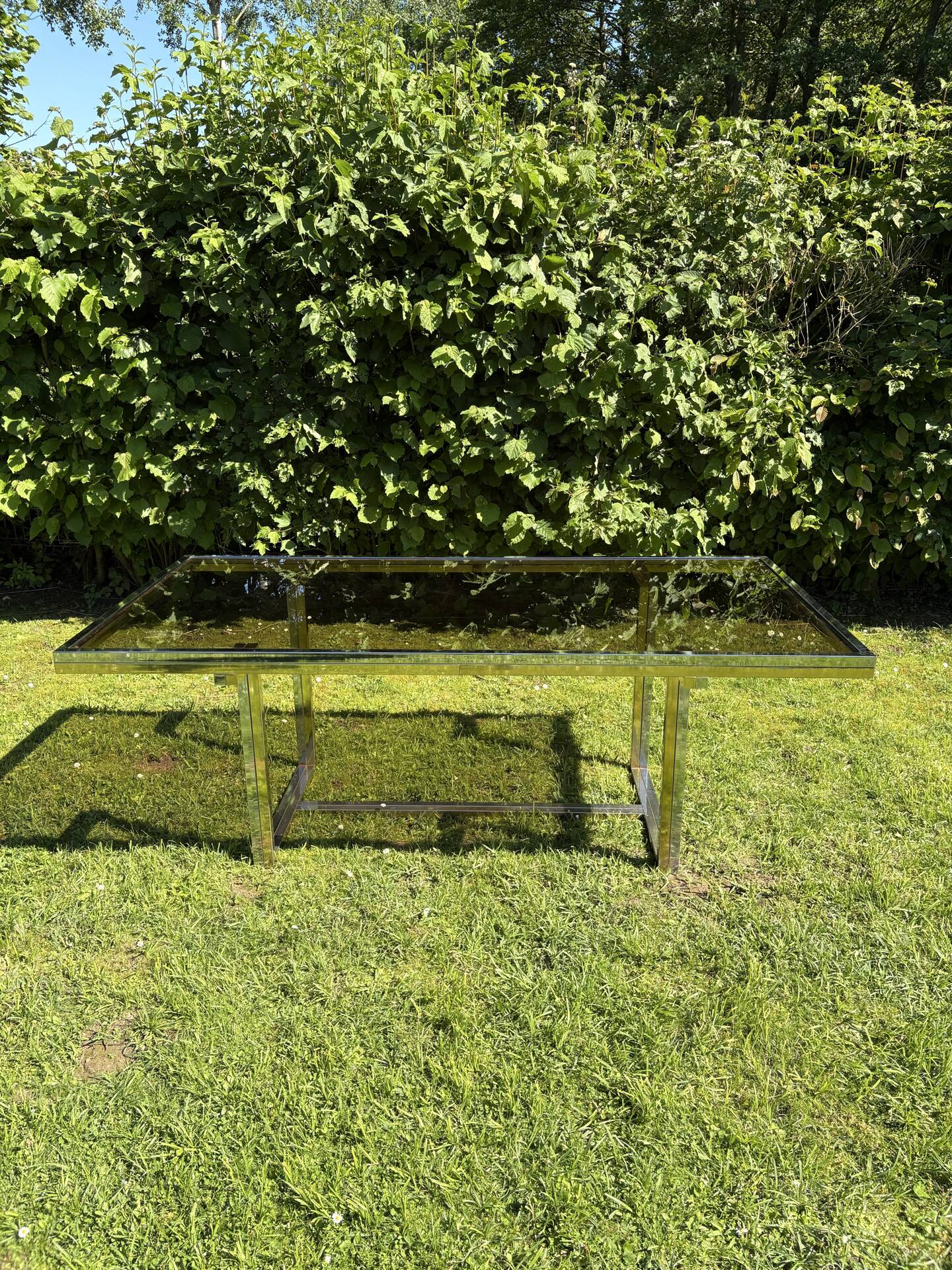 Vintage design dining table in smoked glass & chrome metal