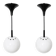 Two white metal globe pendant lights, 1970s.
