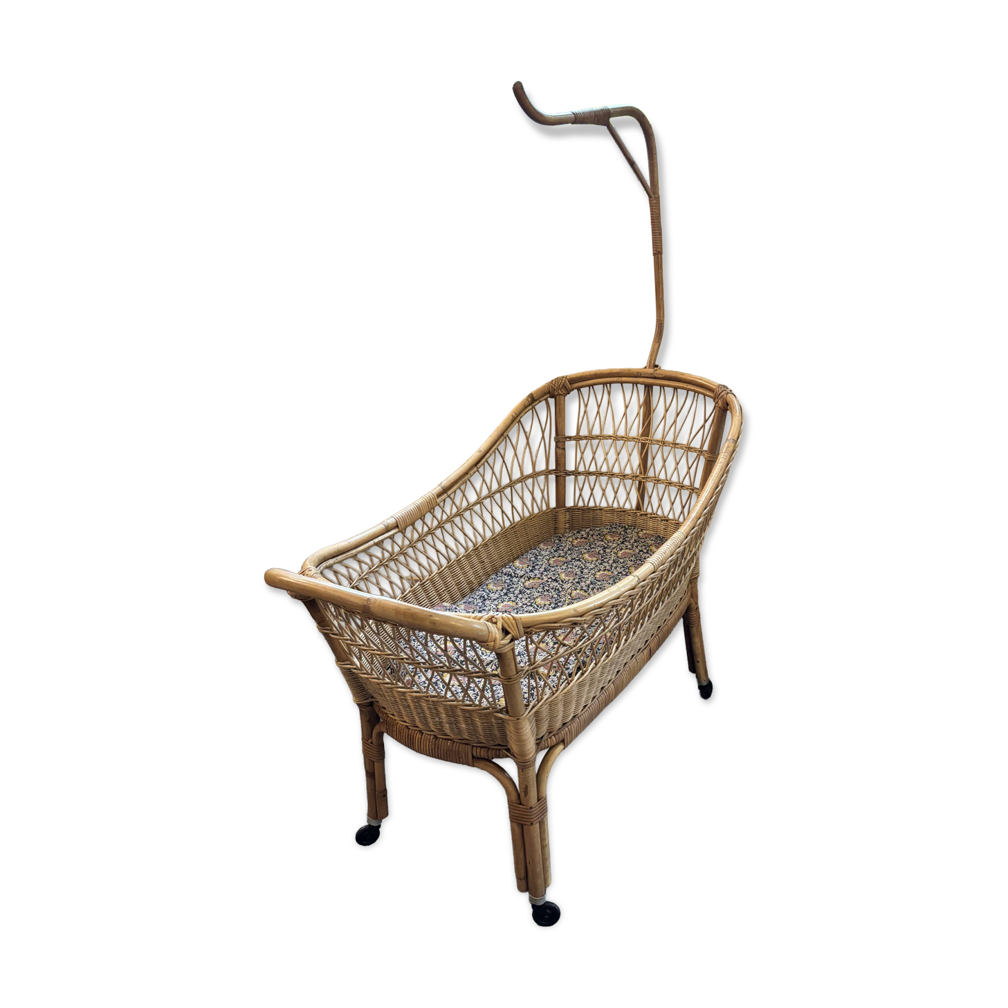 Baby rattan cradle, 1960s