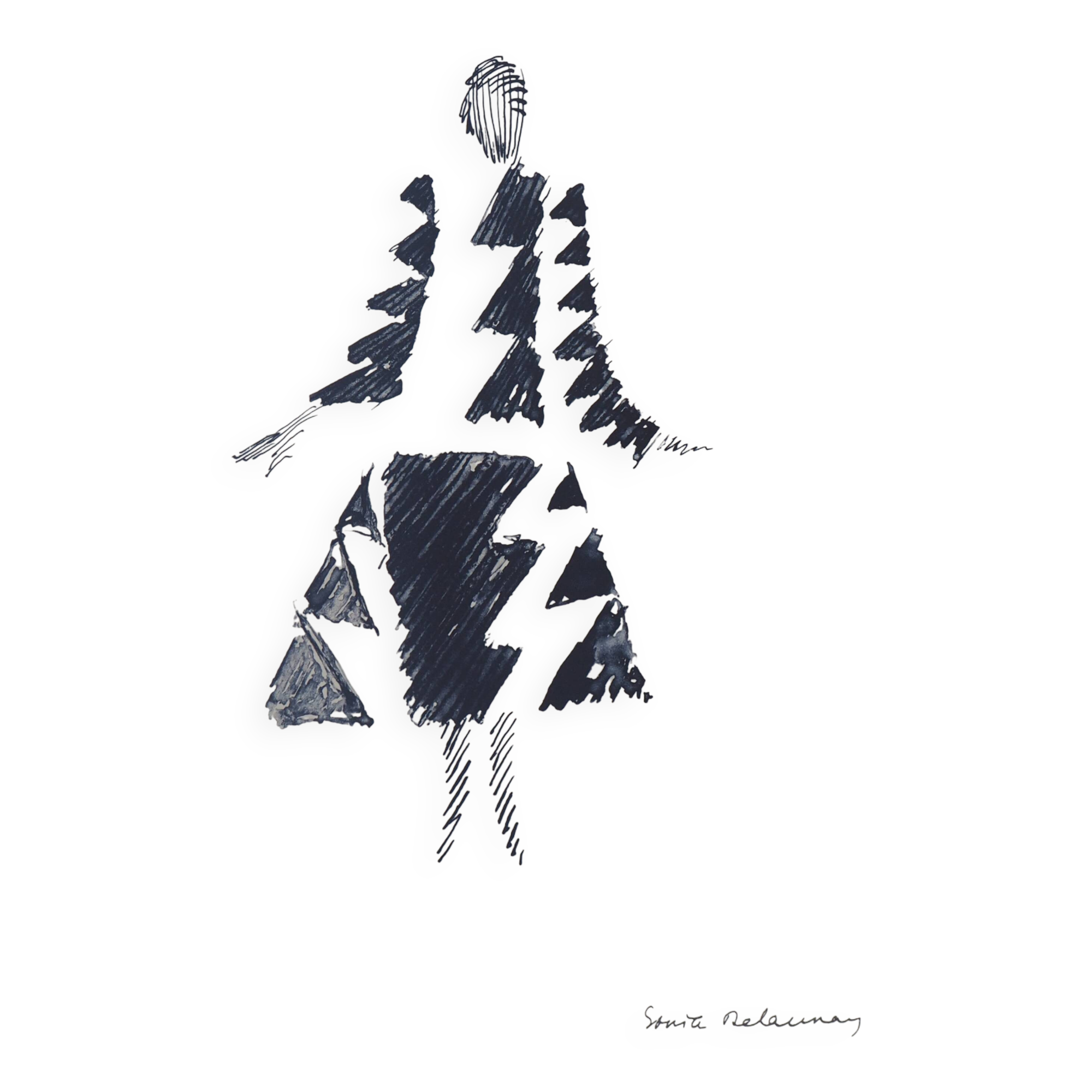 Sonia delaunay: rythmes triangles dress - signed lithograph