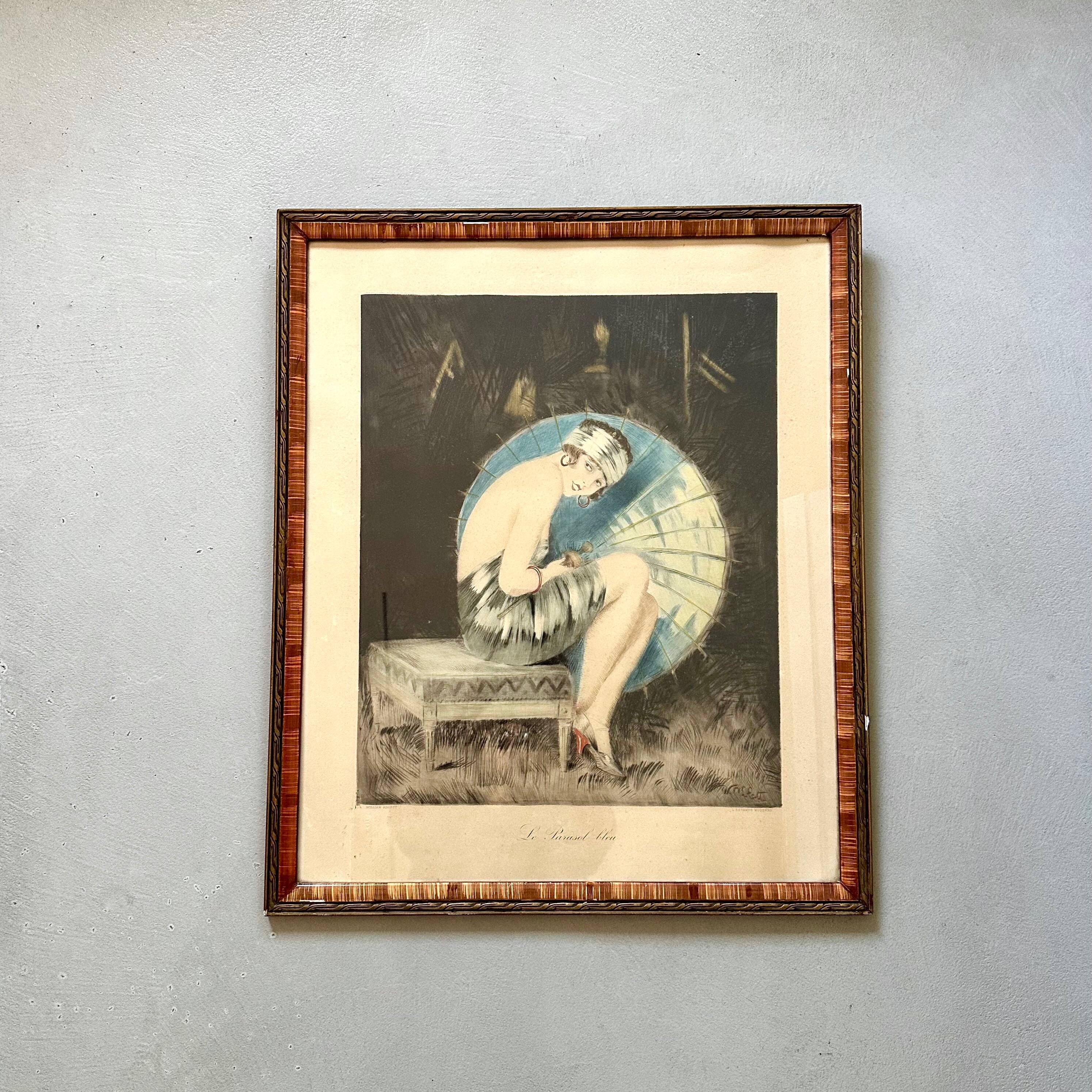 Framed Print "Le Parasol Bleu" by William Ablett – Original Art Deco Print