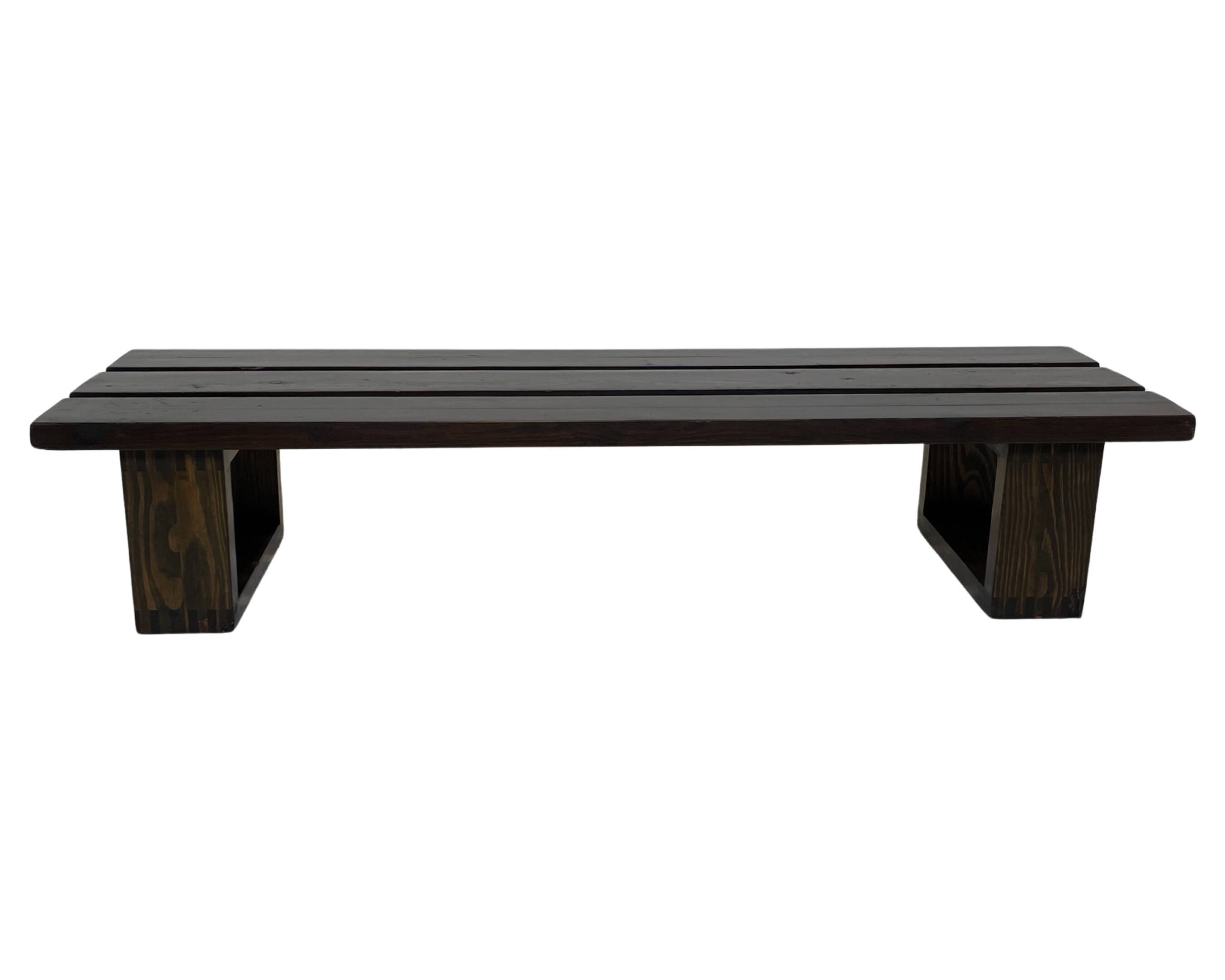 Minimalist vintage sofa design in wengé wood solid slatted bench