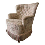 Fauteuil vintage rose clair à fleurs / fauteuil une place avec franges