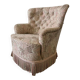Fauteuil vintage rose clair à fleurs / fauteuil une place avec franges