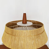 Raffia bast and teak pendant lamp by Temde