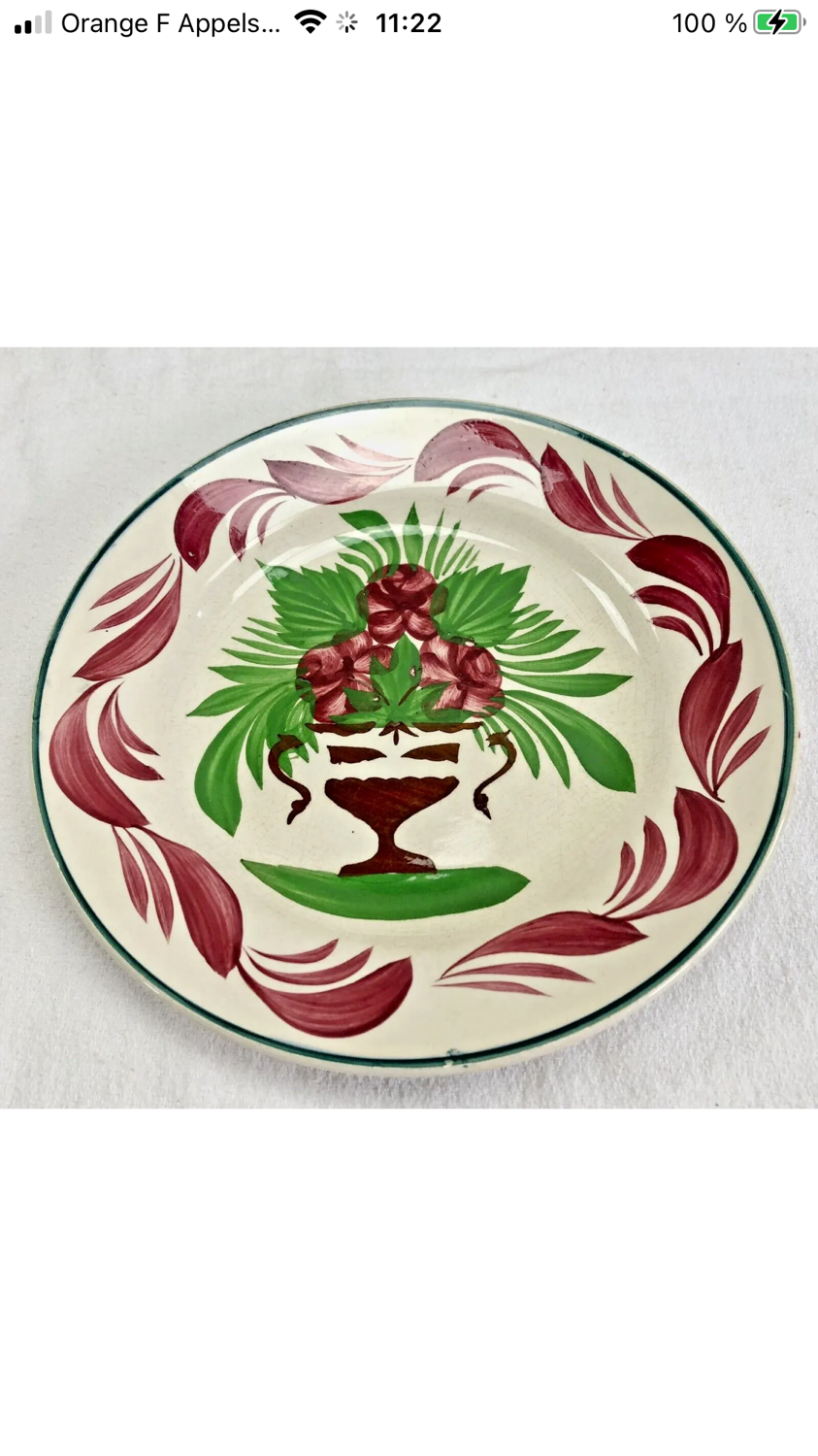 7 dessert plates XIX Sarreguemines stencil decoration