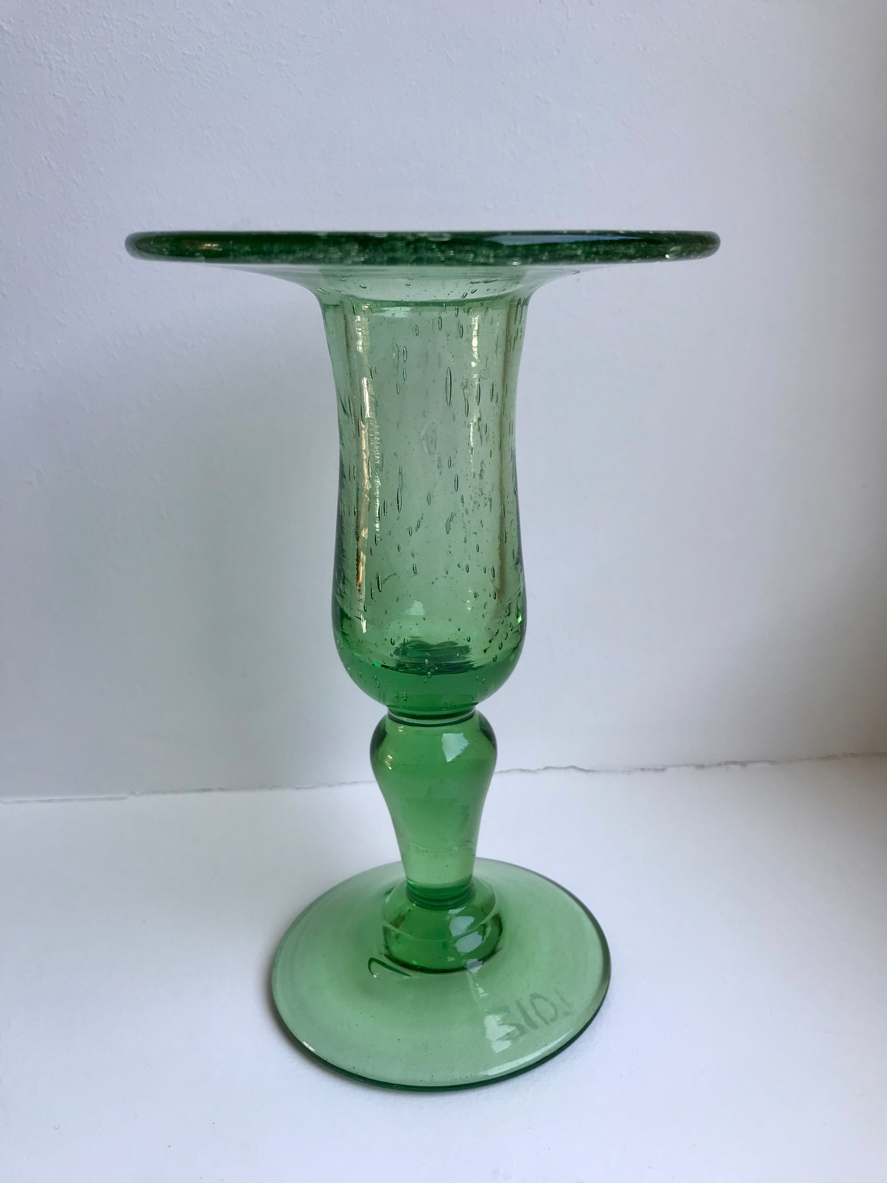 Biot bubble glass candle holder signed green years 60-70