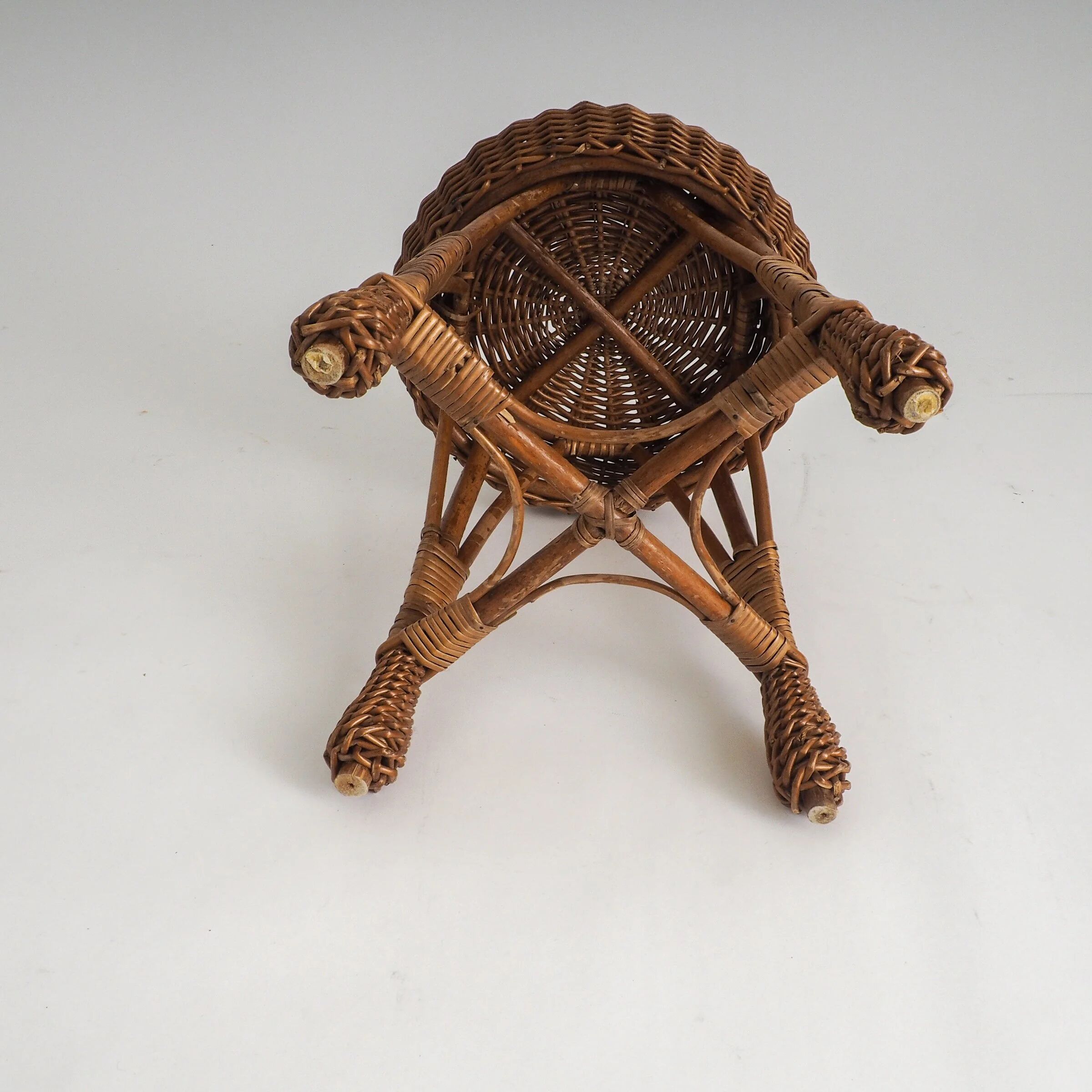 Vintage rattan & wicker stool – plant stand