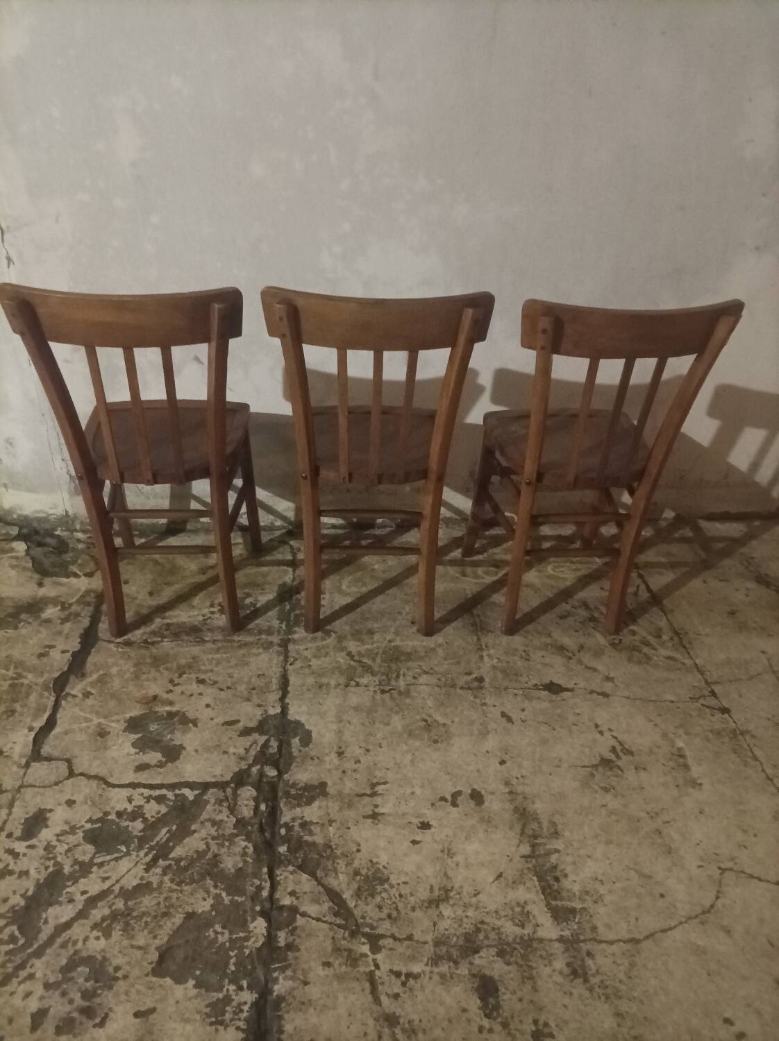 3 old wooden bistro chairs from the 50s
