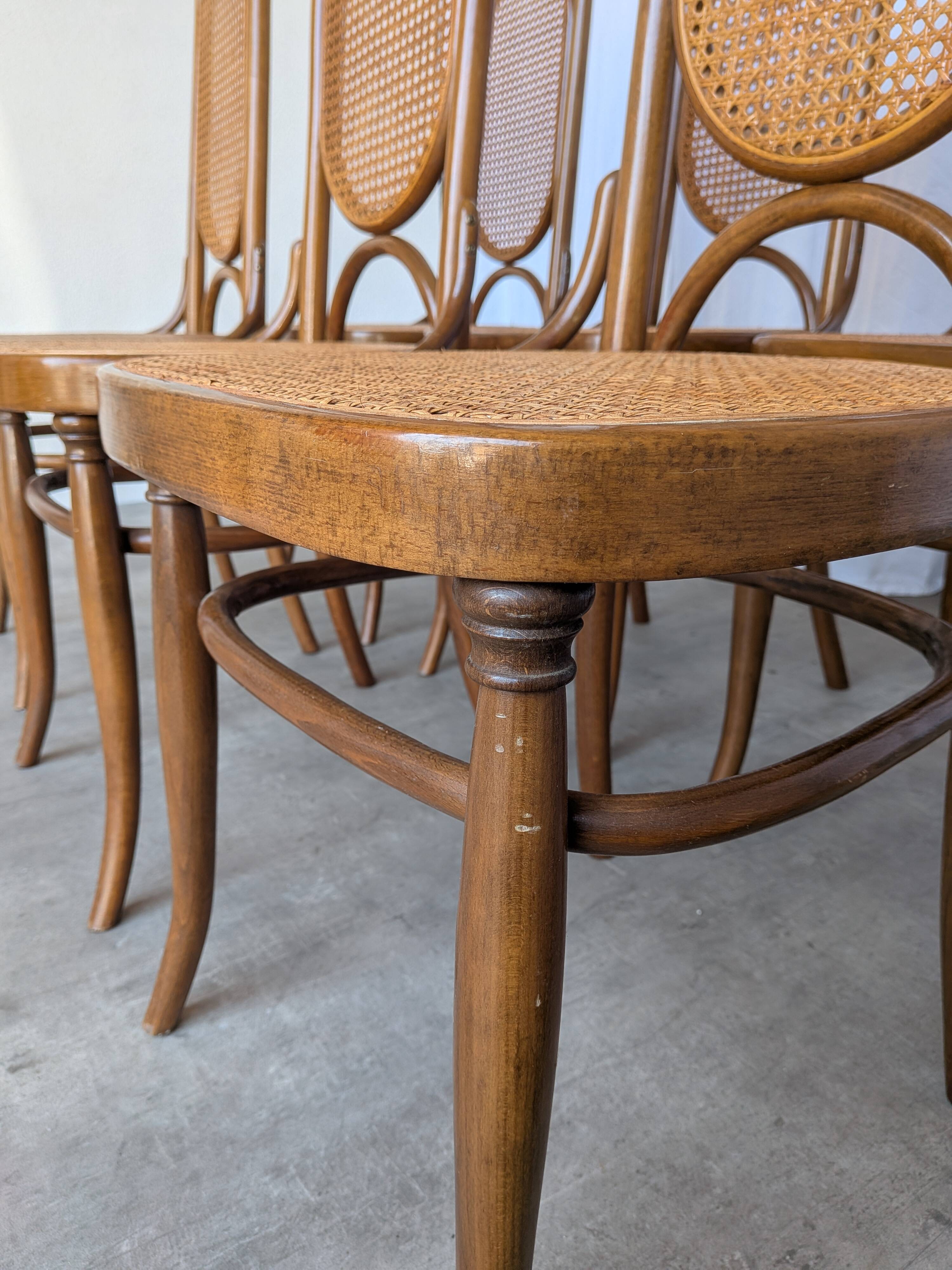 Set of 6 Mid-century Bentwood Cane Dining Chair, Thonet Style, 1970s Yugosl