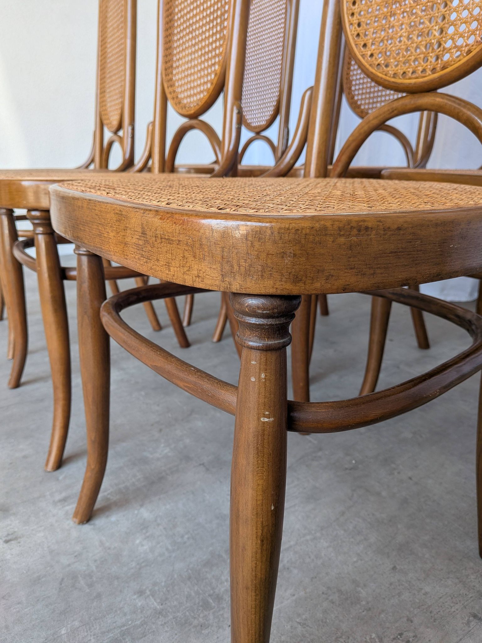 Set of 6 Mid-century Bentwood Cane Dining Chair, Thonet Style, 1970s Yugosl