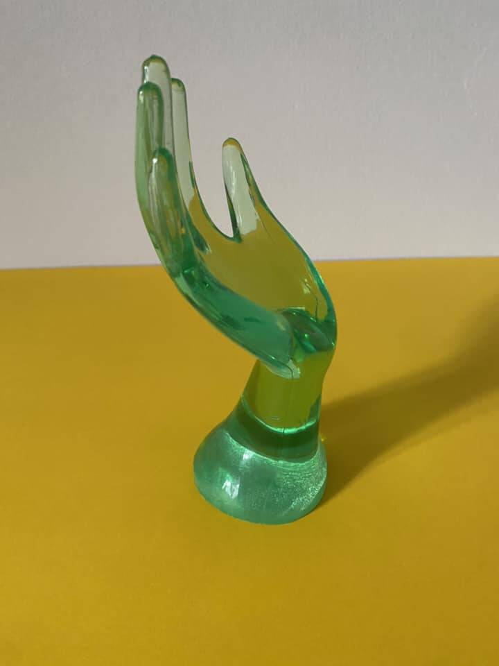 Handmade transparent glass ring sizer in green color